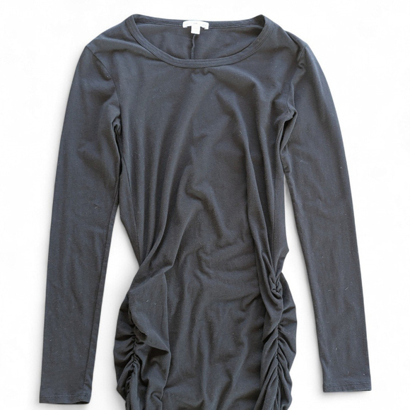 James Perse Black Skinny Sheath Ruched Midi Dress Sz S - Picture 5 of 7